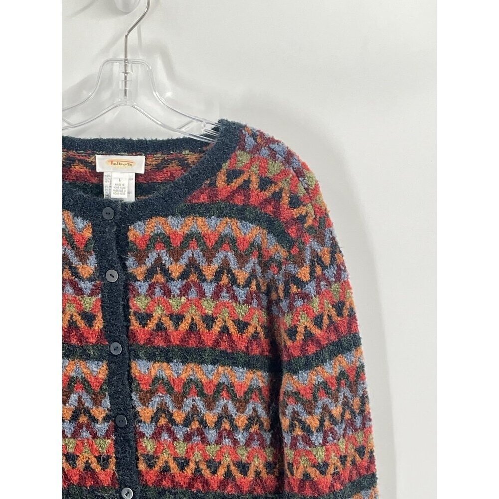 Vintage Talbots Southwest Tribal Wool Cardigan Print Button Sz Large - Picture 2 of 5
